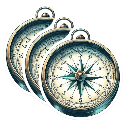 (3 Pack) Compass Decals - Nautical Stickers - Laptop Decals- 3 Inches On Longest Side - Easy Peel & Apply - Made in USA - 3MCS5743