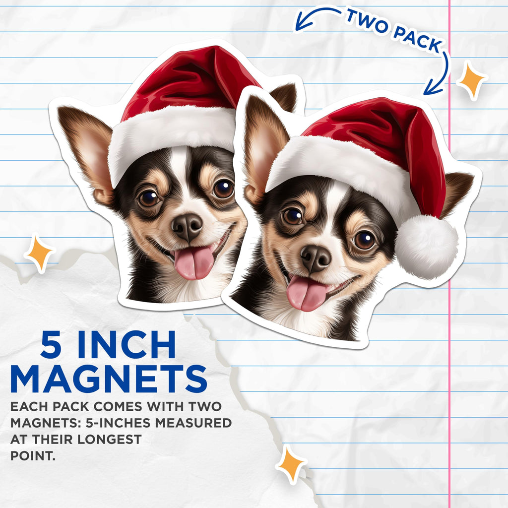 (2 Pack) Christmas Chihuahua Magnets - Holiday Dog Decor - Pet Lover Fridge Accessory - 5 Inches On Longest Side - Thick Durable Magnet - Made in USA - MAG30532