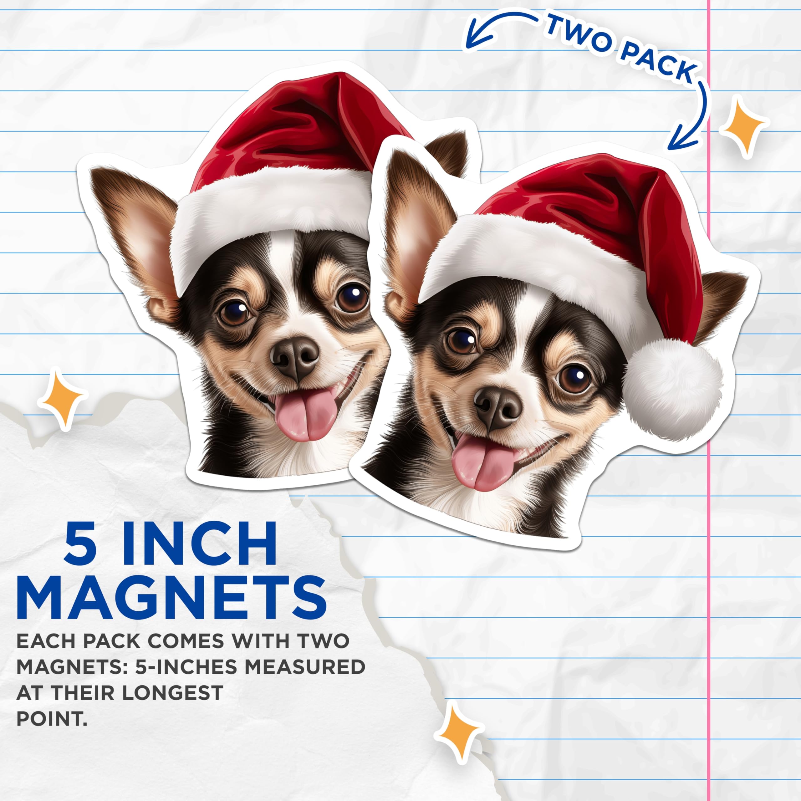 (2 Pack) Christmas Chihuahua Magnets - Holiday Dog Decor - Pet Lover Fridge Accessory - 5 Inches On Longest Side - Thick Durable Magnet - Made in USA - MAG30532