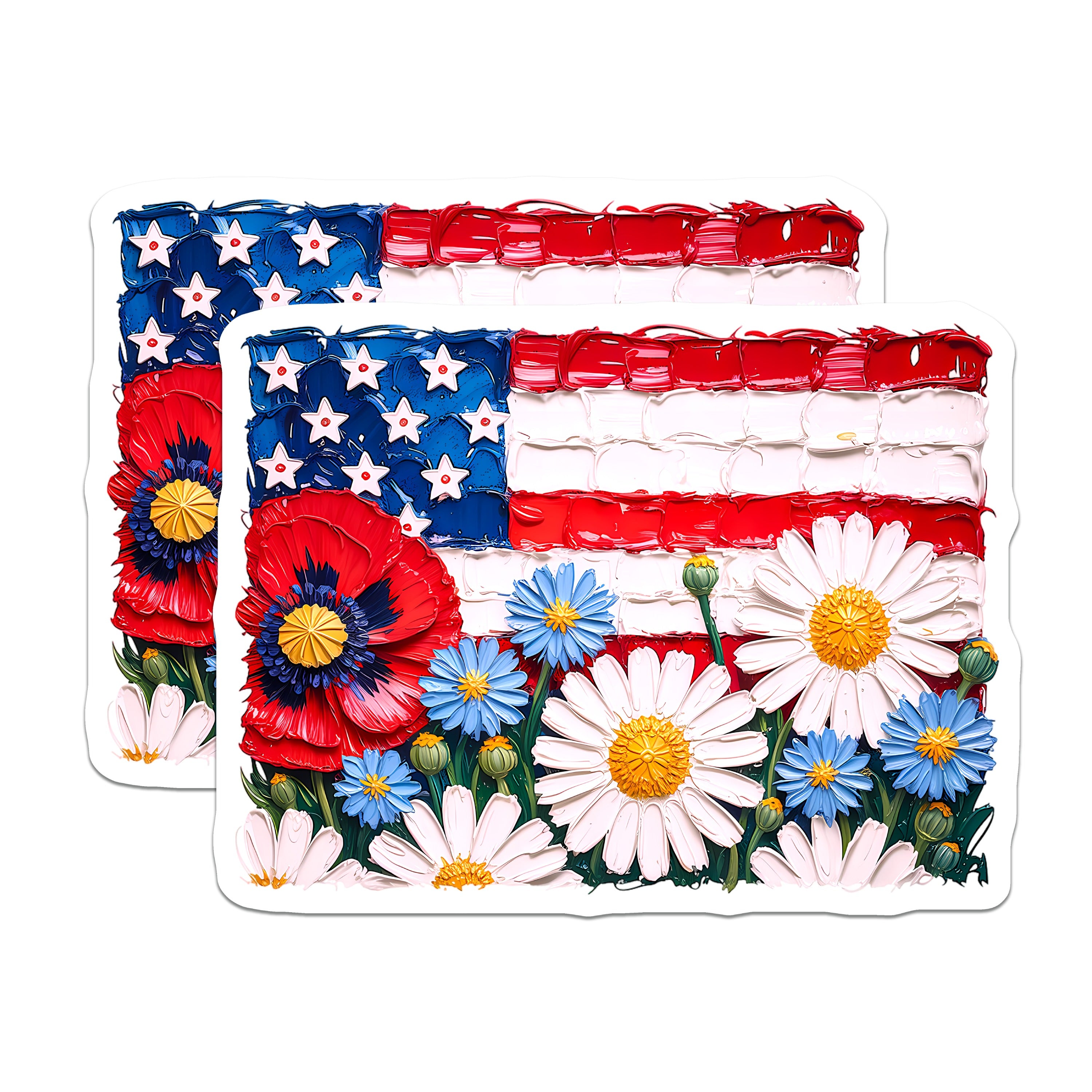 (2 Pack) American Flag Floral Magnets - Patriotic Home Decor - Fourth of July Kitchen Fridge Souvenir - Memorial Day Art - 5 Inches On Longest Side - Thick Durable Magnet - Made in USA - MAG38015