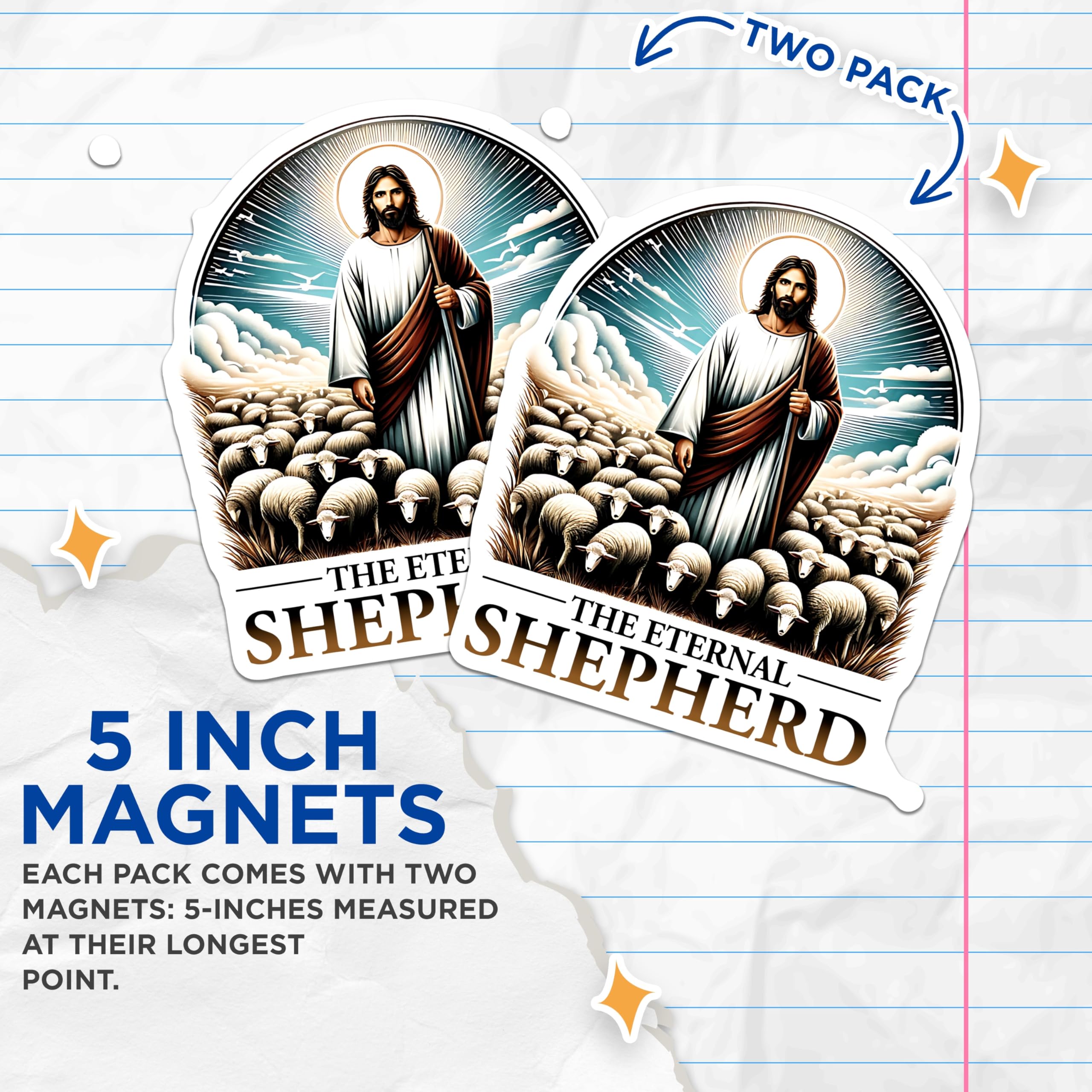 (2 Pack) Eternal Shepherd Jesus Magnets - Christian Faith Decor - Religious Inspirational Refrigerator Magnets - 5 Inches On Longest Side - Thick Durable Magnet - Made in USA - MAG25305