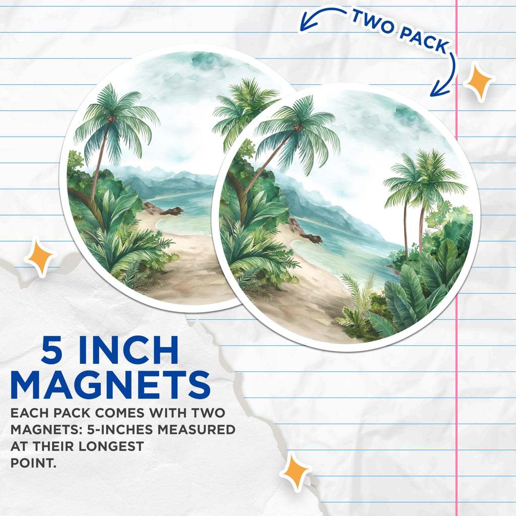 (2 Pack) Tropical Beach Magnets - Coastal Scene Decor - Island Paradise Vibes - 5 Inches On Longest Side - Thick Durable Magnet - Made in USA - MAG20104