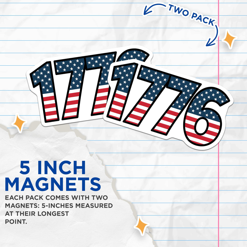 (2 Pack) Patriotic 1776 Magnets - USA Flag Magnets - American Independence Day Magnets - 5" On Longest Side - for Cars, Fridges, Toolboxes - Made in USA - MAG3883