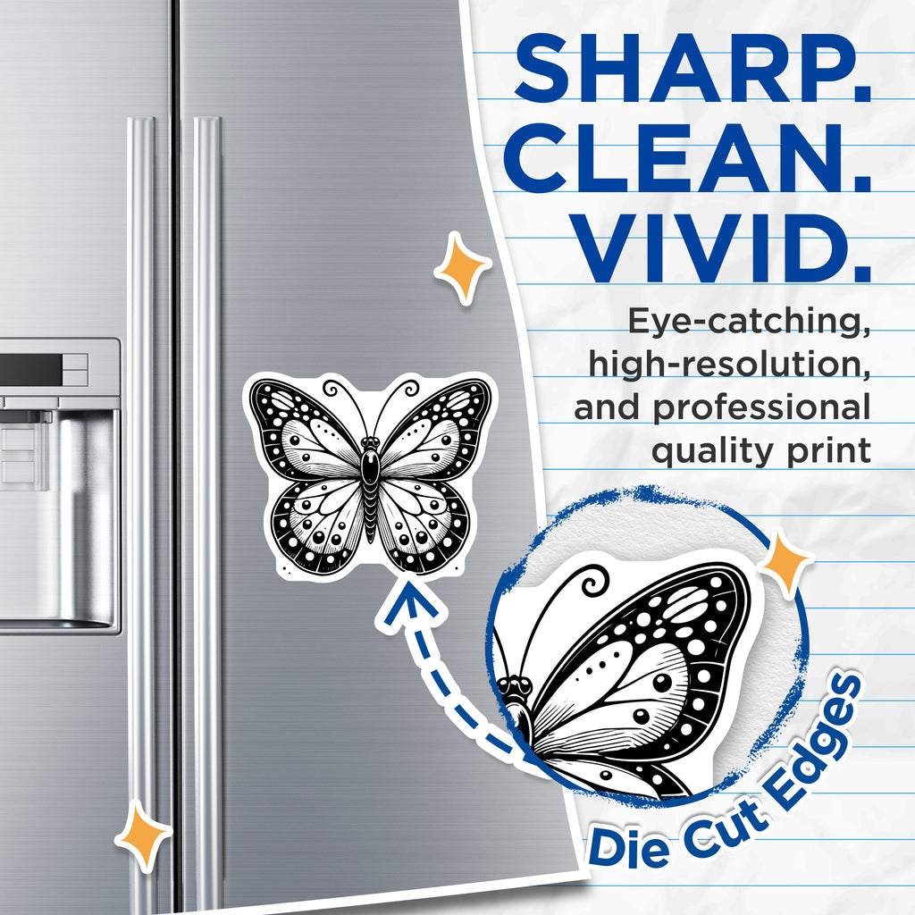 (2 Pack) Butterfly Magnets - Minimalist Black White Aesthetic Decor - Intricate Line Art Fridge Locker Decoration - 5 Inches On Longest Side - Thick Durable Magnet - Made in USA - MAG38107