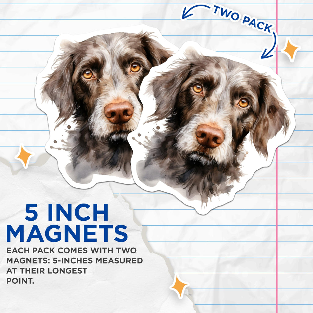 (2 Pack) German Wirehaired Pointer Magnets - Rustic Sporting Dog Art - Artistic Canine Refrigerator Decor for Pet Owners - 5 Inches On Longest Side - Thick Durable Magnet - Made in USA - MAG24917