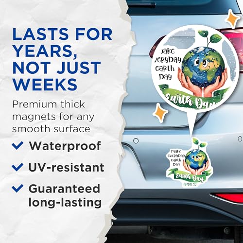 (2 Pack) Make Everyday Earth Day Magnets Magnets - Go Green - April 22 Earth Day Decor - 5" On Longest Side - Made in USA - Sticks to Refrigerators & Metal Surfaces - MAG8440