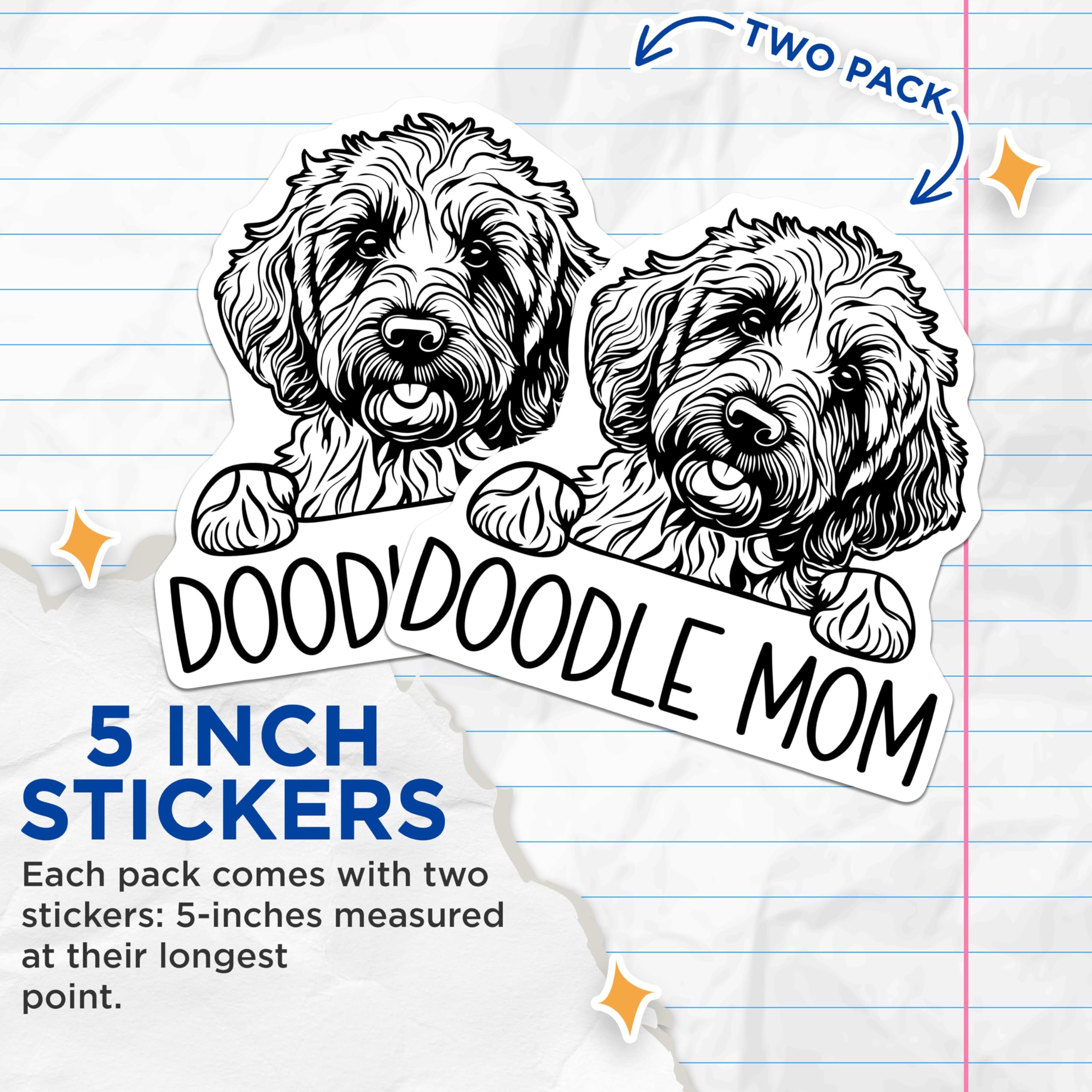 (2 Pack) Doodle Mom Stickers - Dog Lover Stickers - Pet Owner Stickers for Water Bottles and Laptops - 5" On Longest Side - Sticks to Smooth Flat Surfaces - Made in USA - BMCS4686