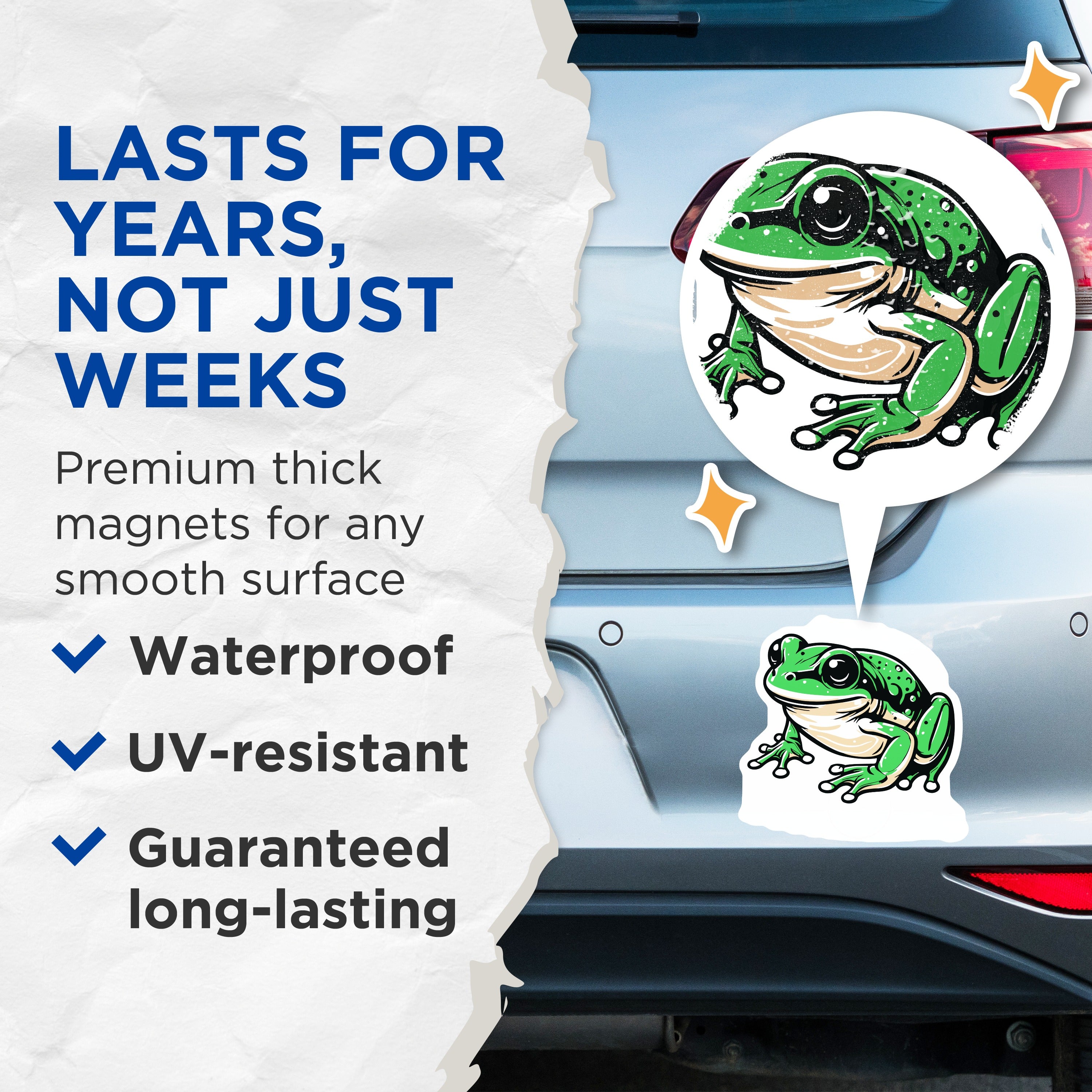 (2 Pack) Green Frog Magnets - Cute Amphibian Decor - Nature Animal Refrigerator Art - 5 Inches On Longest Side - Thick Durable Magnet - Made in USA - MAG39474
