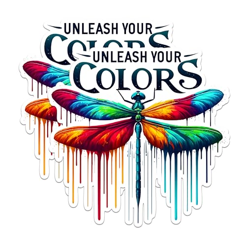 (2 Pack) Dragonfly Art Stickers - Inspirational Quote Stickers - Colorful Dragonfly Decals - 5" On Longest Side - Sticks to Any Smooth Flat Surface - Made in USA - BMCS2683