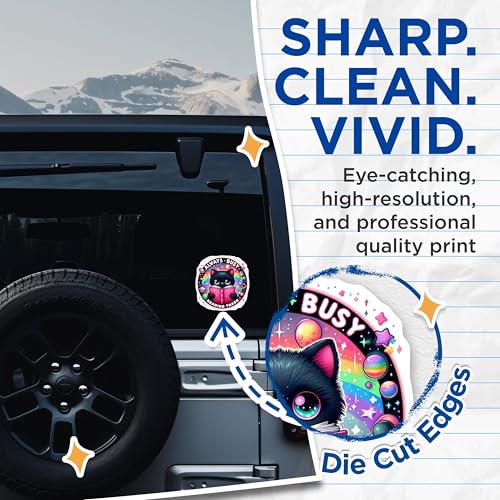 (2 Pack) Always Busy Stickers - Reading Trash Stickers - Cute Cat Stickers - 5" On Longest Side - Sticks to Smooth Flat Surfaces - Made in USA - BMCS4599