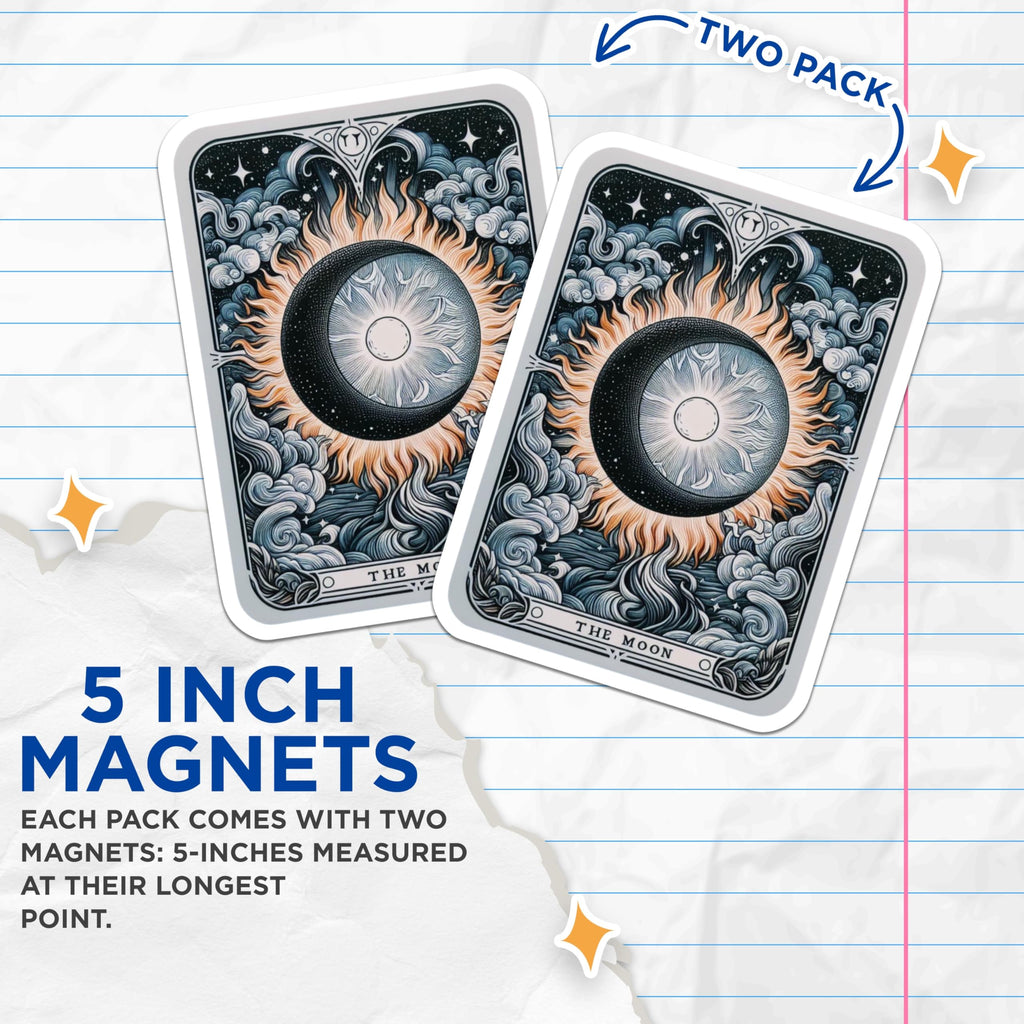 (2 Pack) The Moon Tarot Card Magnets - Celestial Mystical Decor - Spiritual Occult Esoteric Art - 5 Inches On Longest Side - Thick Durable Magnet - Made in USA - MAG21286