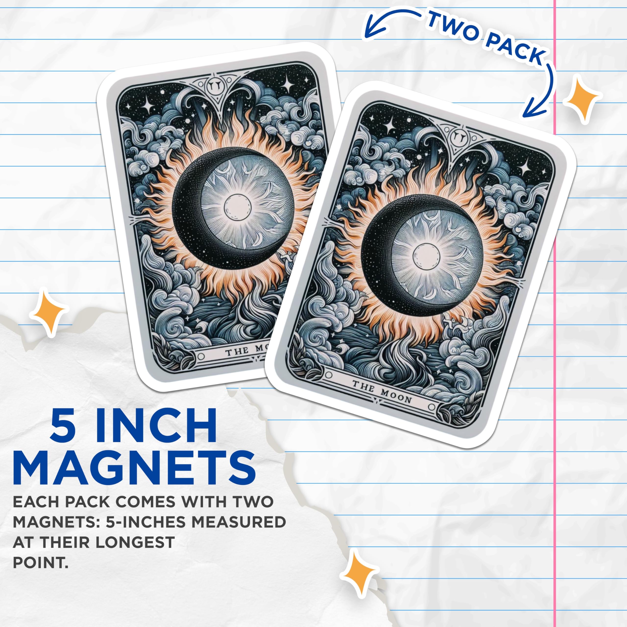 (2 Pack) The Moon Tarot Card Magnets - Celestial Mystical Decor - Spiritual Occult Esoteric Art - 5 Inches On Longest Side - Thick Durable Magnet - Made in USA - MAG21286