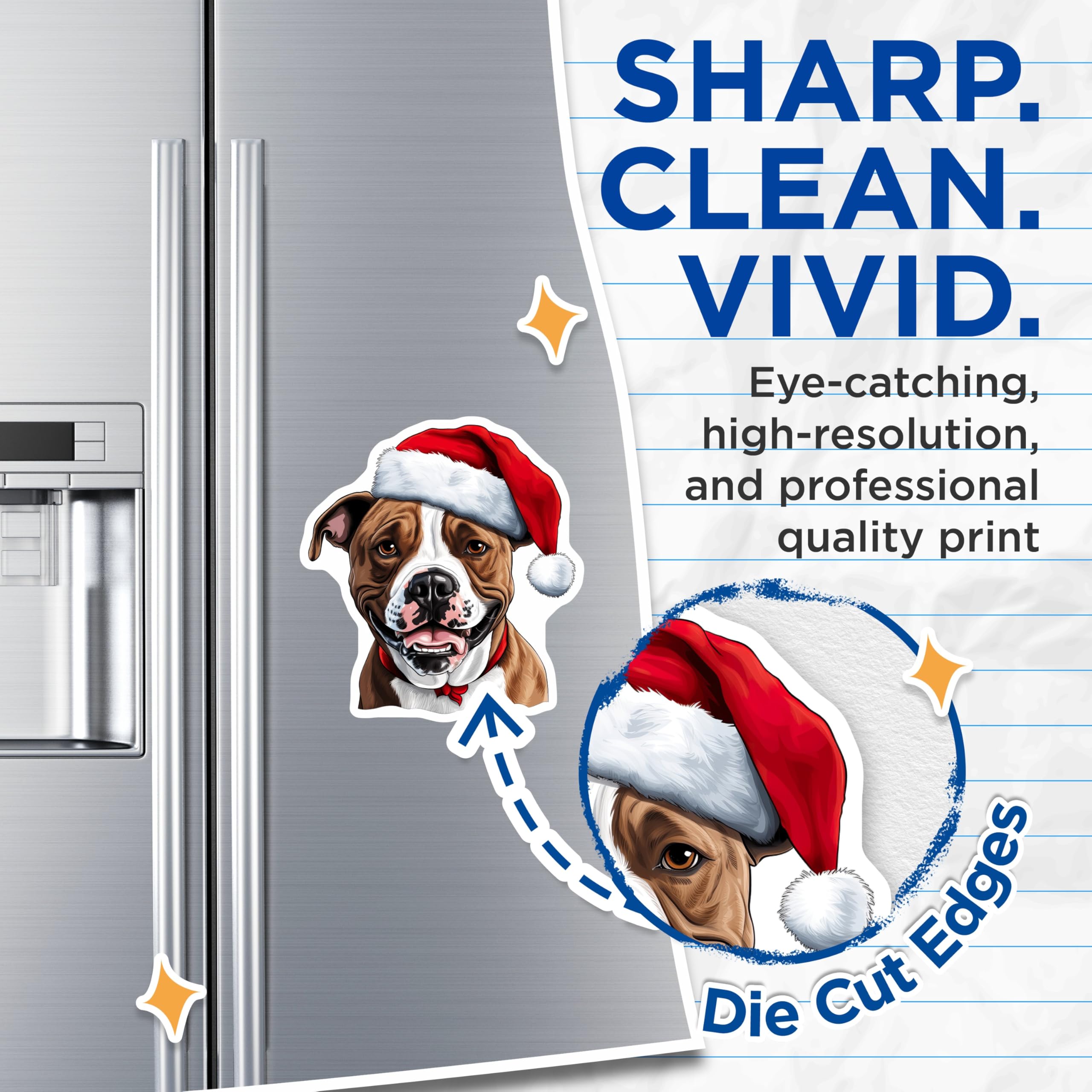 (2 Pack) Pitbull Christmas Magnets - Dog Mom Holiday Decor - Santa Hat Pet Lover Decor - 5 Inches On Longest Side - Thick Durable Magnet - Made in USA - MAG26681