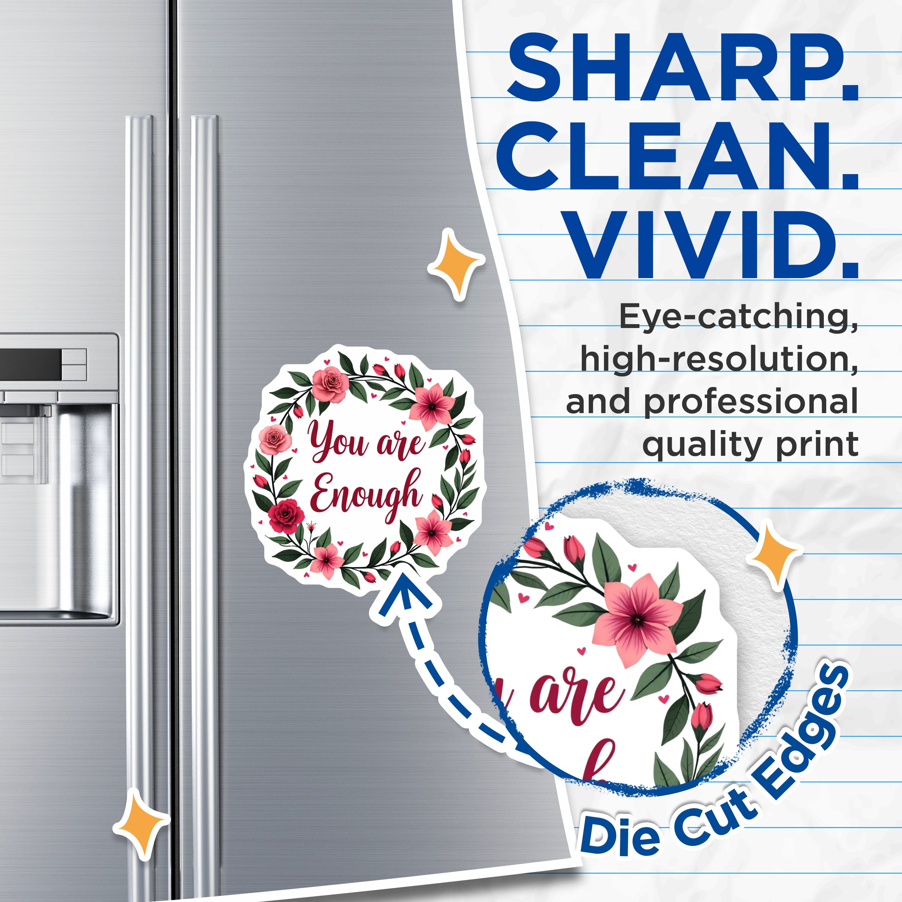 (2 Pack) You are Enough Magnets - Positive Affirmation Decor - Self Love Inspiration Floral Reminder - 5 Inches On Longest Side - Thick Durable Magnet - Made in USA - MAG36026
