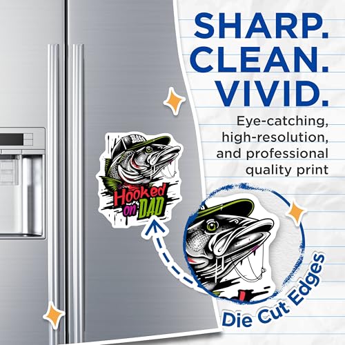 (2 Pack) Hooked on Dad Magnets - Father's Day Fishing Magnets - Bass Fishing Dad Magnets - 5" On Longest Side - for Cars, Refrigerators, Toolboxes, Lockers - Made in USA BMCS3492