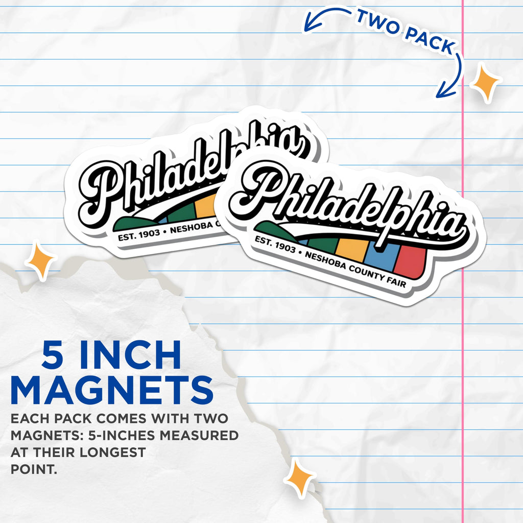 (2 Pack) Philadelphia Magnets - Neshoba County Fair - Est 1903 Souvenir - 5" On Longest Side - Premium Magnet - for Cars, Refrigerators, Toolboxes, Lockers - Made in USA - MAG17644