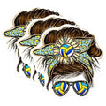(3 Pack) Messy Bun Volleyball Decals - Sport Mom Decal - Laptop Decal - 3 Inches On Longest Side - Easy Peel & Apply - Made in USA - 3MCS4967