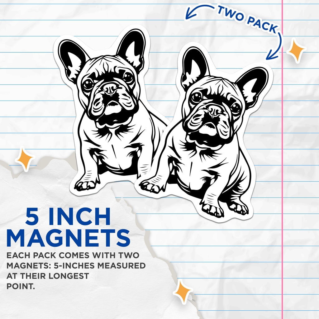 (2 Pack) French Bulldog Magnets - Adorable Frenchie Puppy Decor - Dog Lover Home Accessory - Frenchie Mom Dad - 5 Inches On Longest Side - Thick Durable Magnet - Made in USA - MAG37127