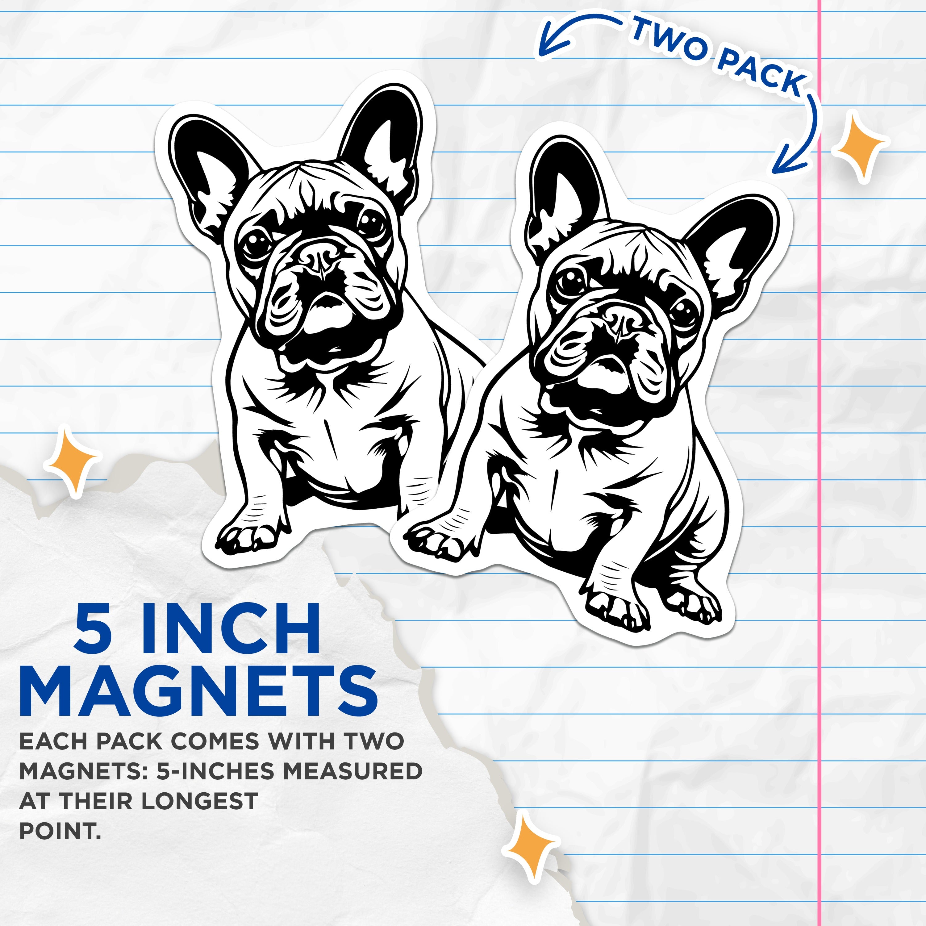 (2 Pack) French Bulldog Magnets - Adorable Frenchie Puppy Decor - Dog Lover Home Accessory - Frenchie Mom Dad - 5 Inches On Longest Side - Thick Durable Magnet - Made in USA - MAG37127