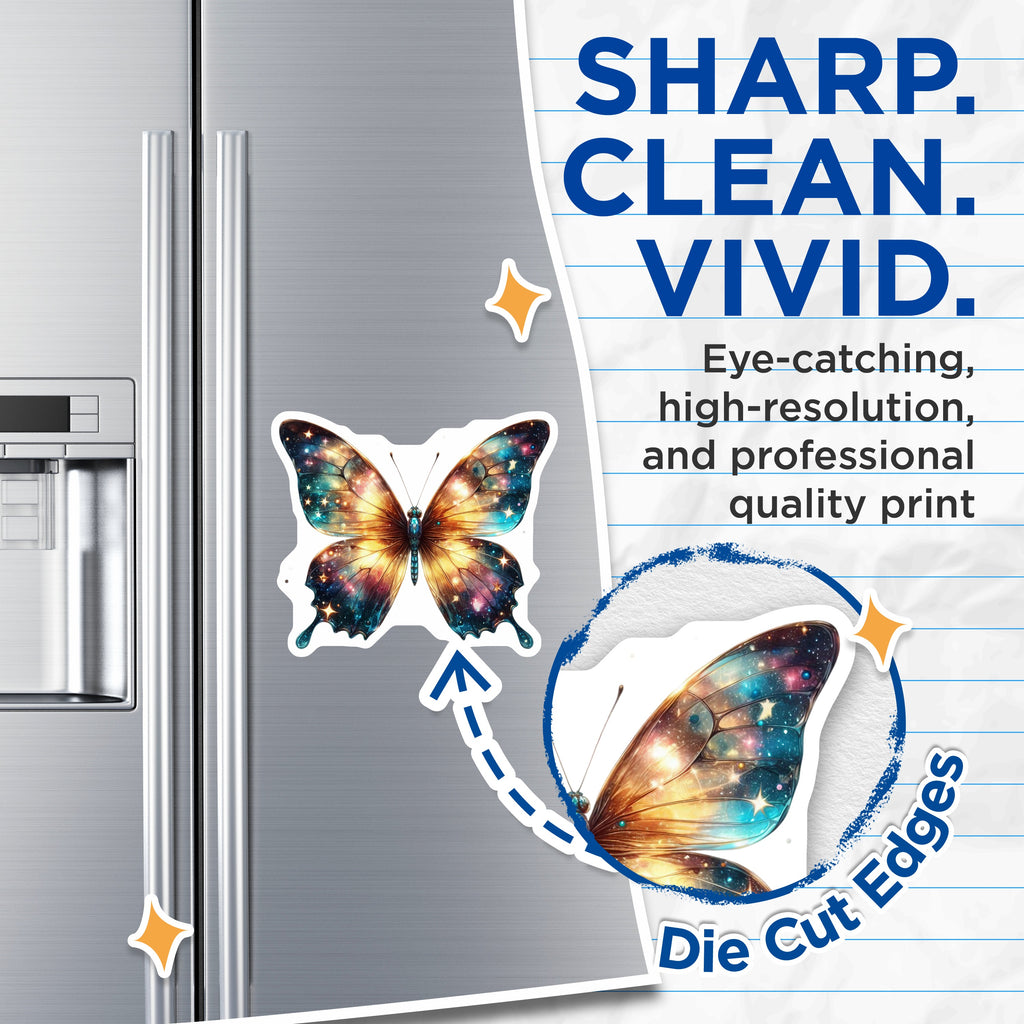 (2 Pack) Galaxy Butterfly Magnets - Celestial Nature Decor - Whimsical Fridge Accessories - 5 Inches On Longest Side - Thick Durable Magnet - Made in USA - MAG38882