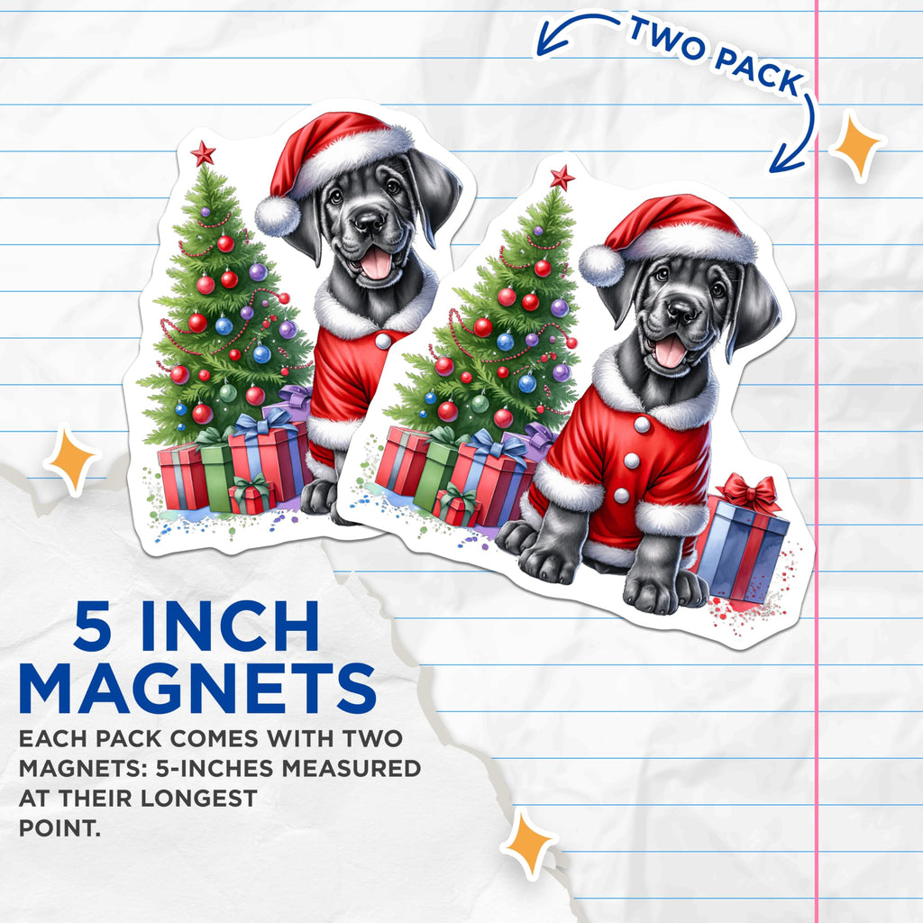(2 Pack) Christmas Great Dane Magnets - Santa Puppy Holiday Decor - Pet Lover Animal Magnet - 5 Inches On Longest Side - Thick Durable Magnet - Made in USA - MAG28324