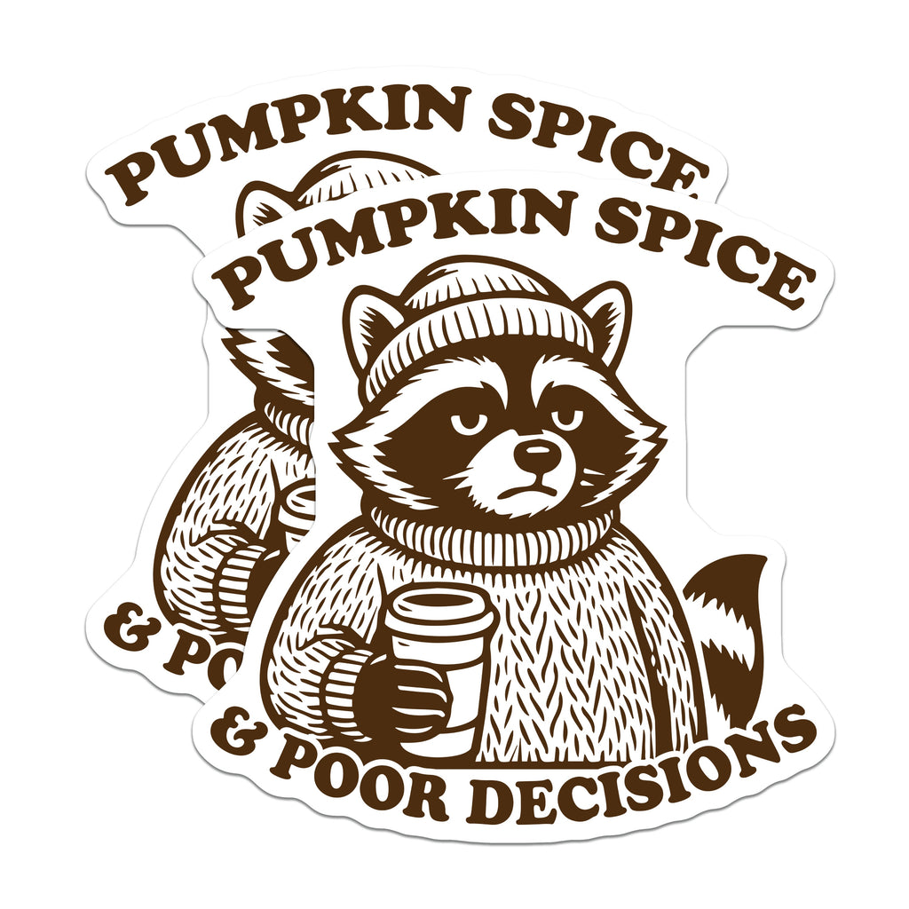 (2 Pack) Pumpkin Spice Poor Decisions Magnets - Funny Raccoon - Autumn Coffee Lover - Fall Fridge Decor - 5 Inches On Longest Side - Thick Durable Magnet - Made in USA - MAG39088