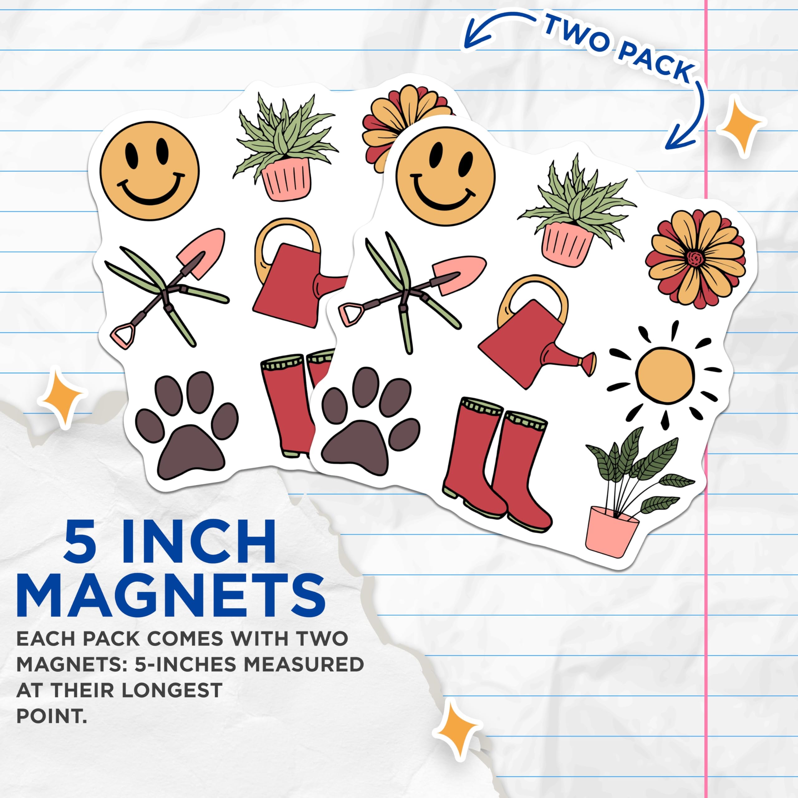(2 Pack) Gardening Icons Magnets - Smiley Face- Plant Lady - Flower Power - 5" On Longest Side - Premium Magnet - for Cars, Refrigerators, Toolboxes, Lockers - Made in USA - MAG18218