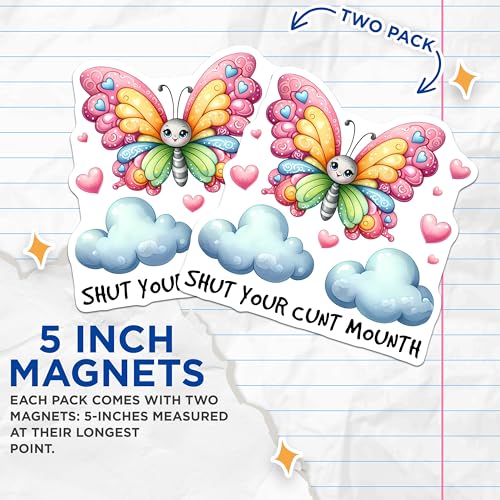 (2 Pack) Cute Butterfly Magnet - Colorful Butterfly Design - 5" On Longest Side - Sticks to Smooth Flat Surfaces - Made in USA - MAG9685