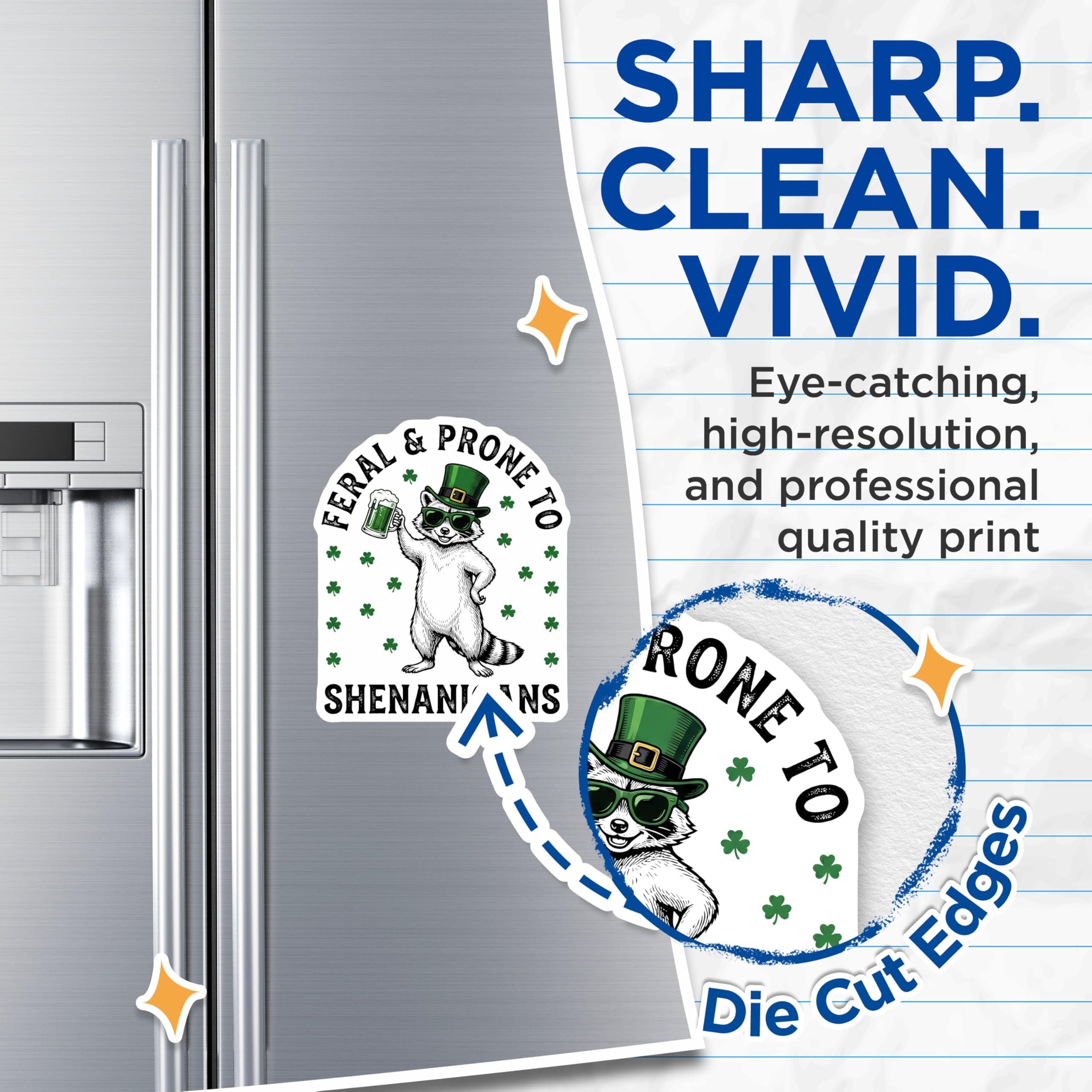 (2 Pack) St Patricks Day Raccoon Magnets - Irish Shenanigans - Lucky Clover Decor - 5" On Longest Side - Premium Magnet - for Cars, Refrigerators, Toolboxes, Lockers - Made in USA - MAG16701