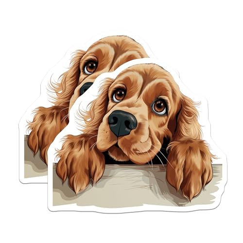 (2 Pack) Cute Puppy Dog Stickers - Cartoon Animal Designs - Adorable Pet Art Decals for Laptops and Water Bottles - 5" On Longest Side - Sticks to Smooth Flat Surfaces - Made in USA - BMCS9975