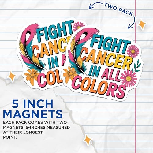 (2 Pack) Fight Cancer in Magnets Magnets - Inspirational Strength Magnet - Cancer Awareness Magnet - 5" On Longest Side - Made in USA - Sticks to Refrigerators & Metal Surfaces - MAG8749