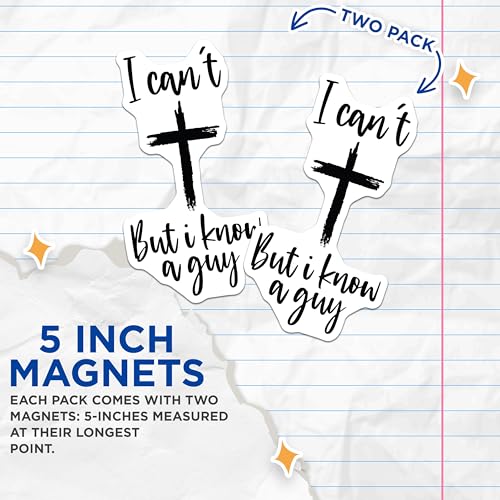 (2 Pack) Inspirational Faith Magnets - I Can't But I Know A Guy - Christian Quotes - Home Decor Magnets for Fridge - 5" On Longest Side - for Cars, Fridges, Toolboxes - Made in USA - MAG7285