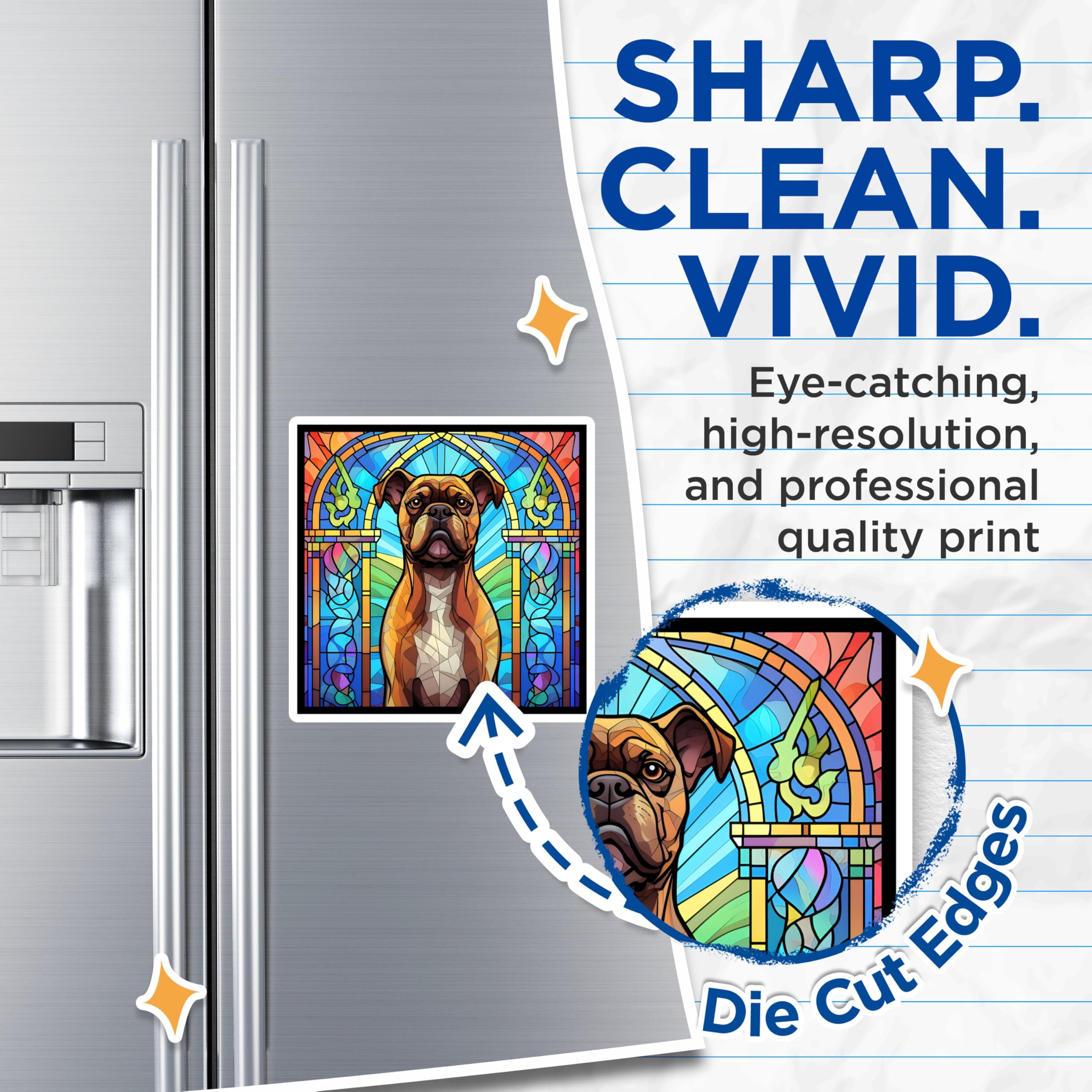 (2 Pack) Boxer Dog Magnets - Stained Glass Style - Unique Art Decoration - 5" On Longest Side - Premium Magnet - for Cars, Refrigerators, Toolboxes, Lockers - Made in USA - MAG15909