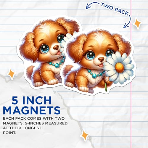 (2 Pack) Cute Animal Decoration Magnet - Refrigerator Decor - Pet Lover Gift - Kitchen Accessories - 5" On Longest Side - Sticks to Smooth Flat Surfaces - Made in USA - MAG9571