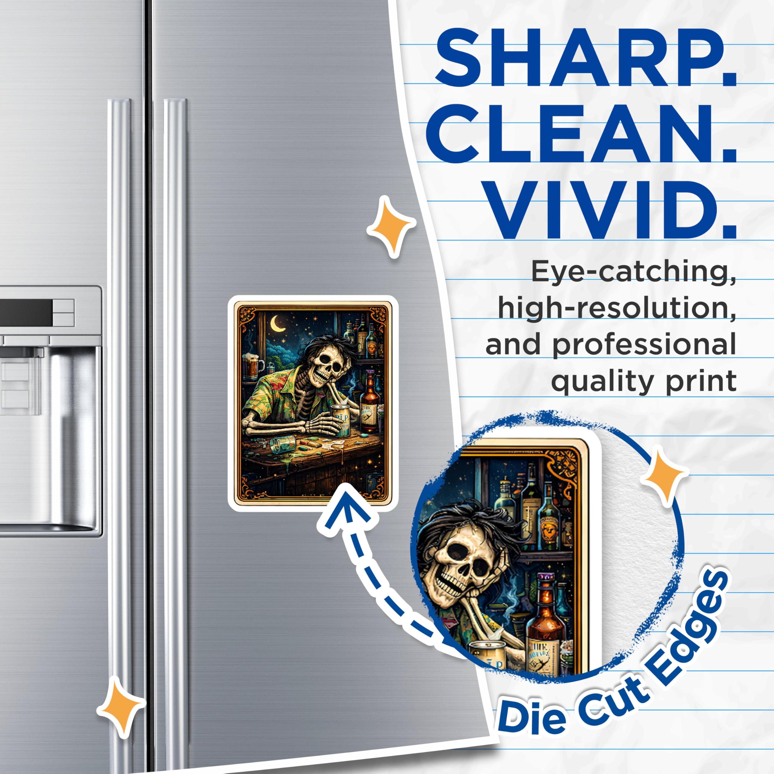 (2 Pack) Skeleton Bar Magnets - Funny Drinking Skeletons - Quirky Refrigerator Magnets - 5" On Longest Side - Premium Magnet - for Cars, Refrigerators, Toolboxes, Lockers - Made in USA - MAG15727