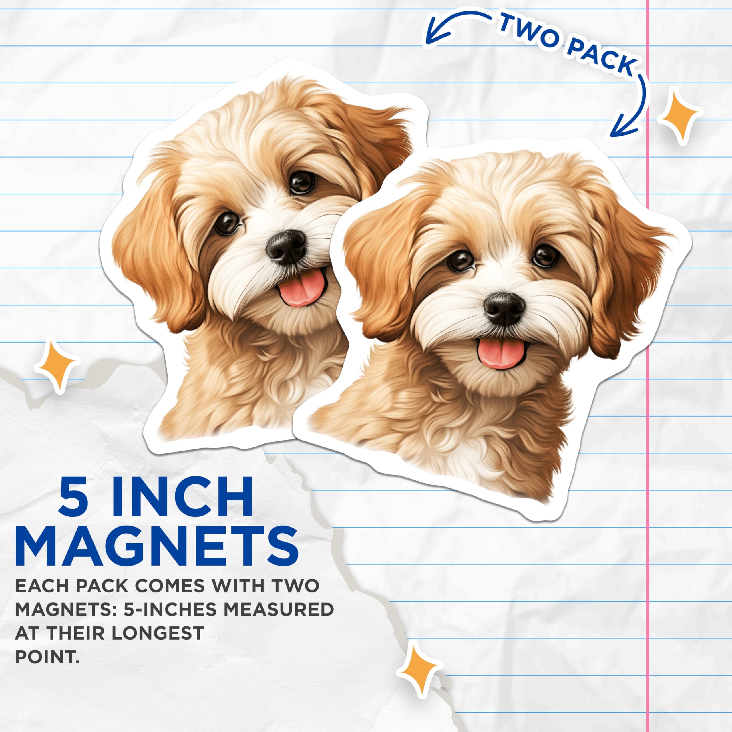 (2 Pack) Cavapoo Puppy Magnets - Cute Fluffy Dog Decor - Refrigerator Locker Magnets - 5 Inches On Longest Side - Thick Durable Magnet - Made in USA - MAG23385