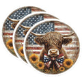 (3 Pack) Highland Cow Decals - American Flag Art - Patriotic Laptop Decal - 3 Inches On Longest Side - Easy Peel & Apply - Made in USA - 3MCS0044
