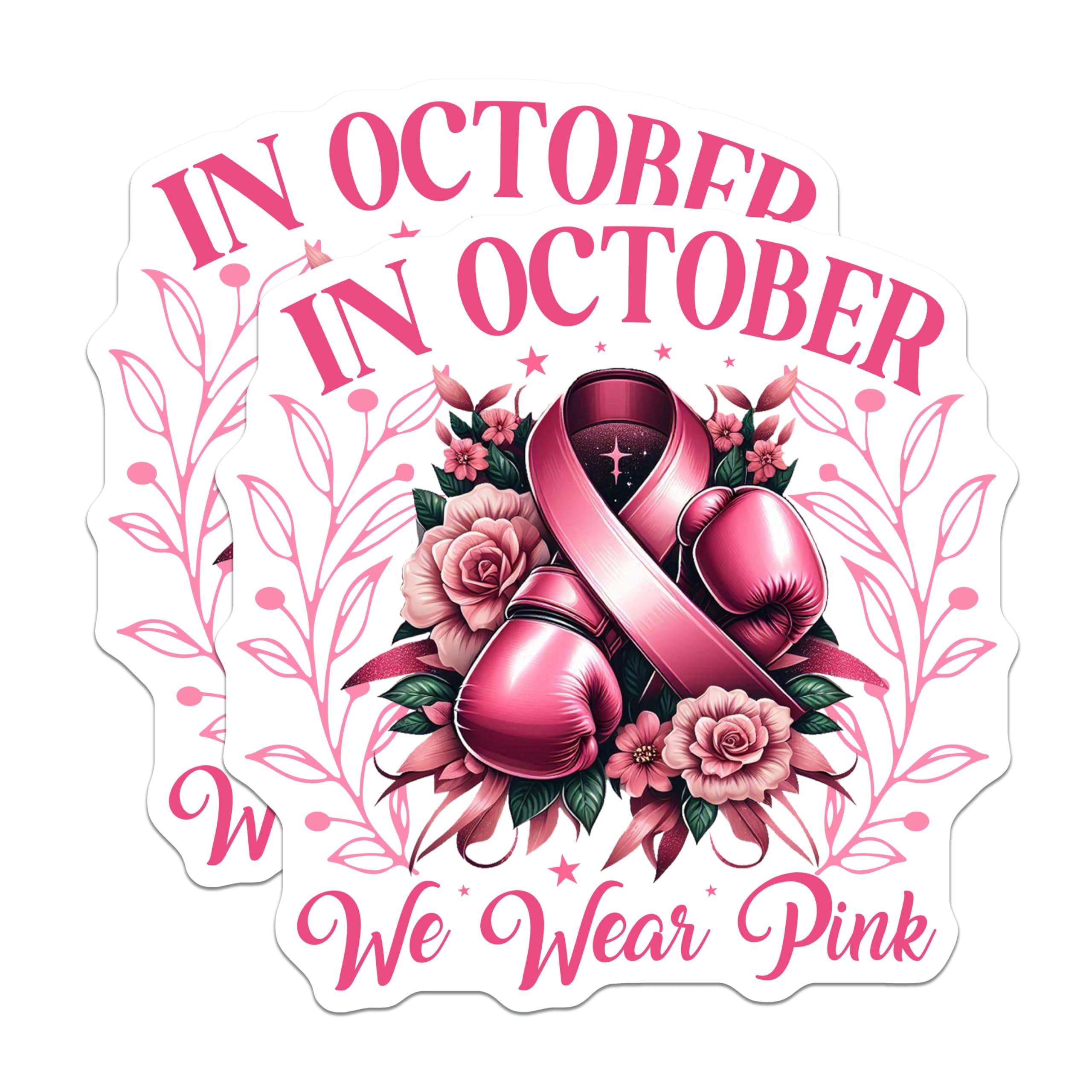 (2 Pack) Breast Cancer Awareness Magnets - Pink Ribbon Fight - October We Wear Pink Magnets - 5" On Longest Side - Premium Magnet - for Cars, Refrigerators, Toolboxes, Lockers - Made in USA - MAG17084