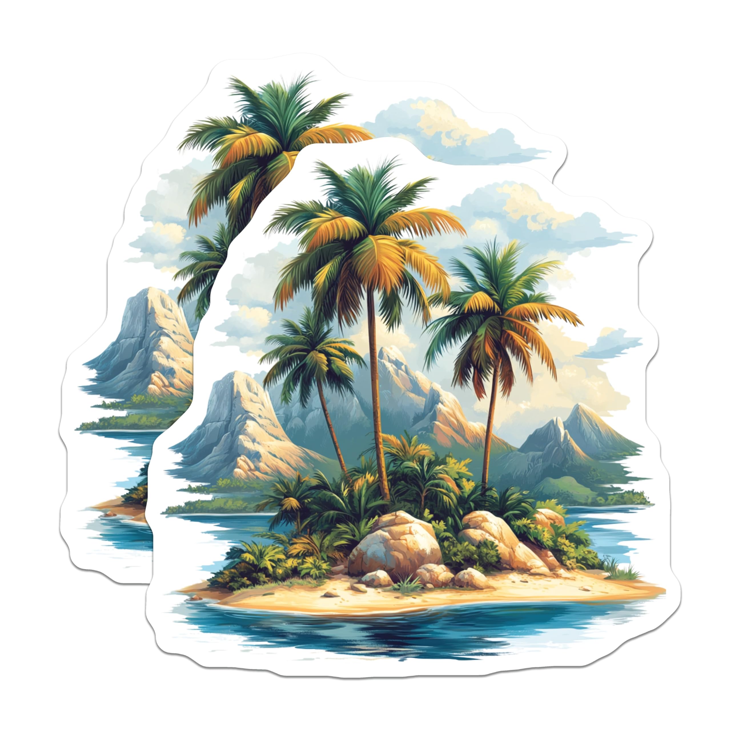 (2 Pack) Tropical Island Magnets - Palm Tree Beach Scene - Vacation Decor Aesthetic - 5 Inches On Longest Side - Thick Durable Magnet - Made in USA - MAG29498