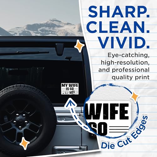 (2 Pack) My Wife is So Psychotic Stickers - Humorous Vinyl Decal - Funny Wife Sayings Stickers - 5" On Longest Side - Sticks to Smooth Flat Surfaces - Made in USA - BMCS6180