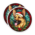 (2 Pack) German Shepherd Christmas Magnets - Festive Stained Glass Dog Art - Pet Lover Holiday Decor - 5 Inches On Longest Side - Thick Durable Magnet - Made in USA - MAG30724