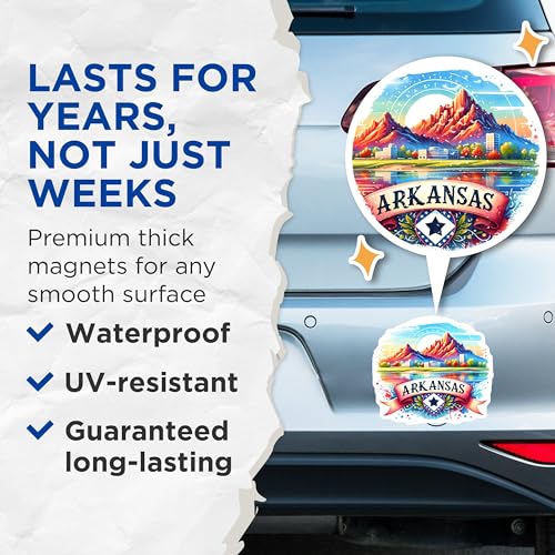 (2 Pack) Arkansas State Magnets - Travel Souvenir - Colorful Landscape - 5" On Longest Side - for Cars, Fridges, Toolboxes - Made in USA - MAG6576