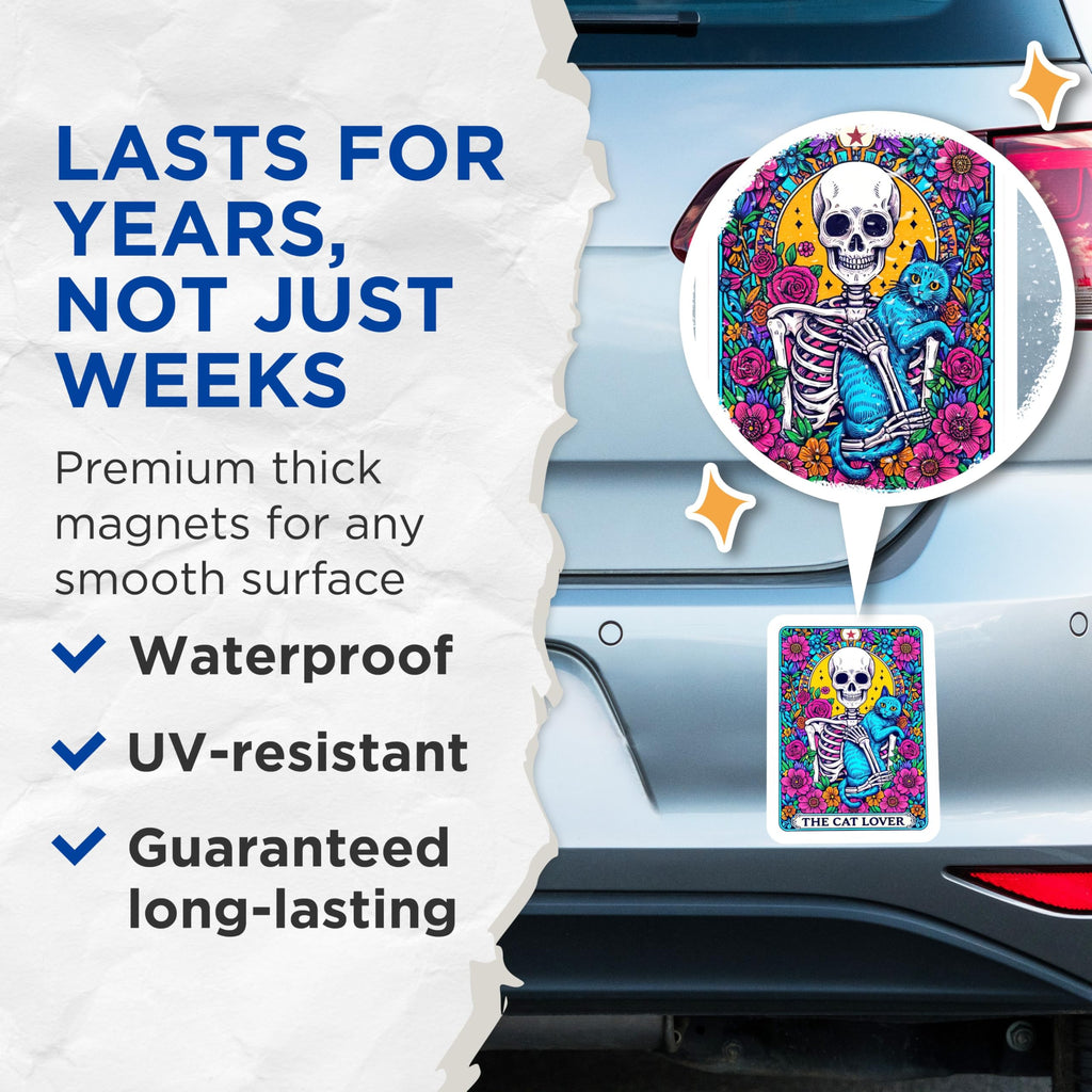 (2 Pack) Cat Lover Skeleton Magnets - Dia De Muertos Floral - Witchy Refrigerator Decor - 5 Inches On Longest Side - Thick Durable Magnet - Made in USA - MAG25680