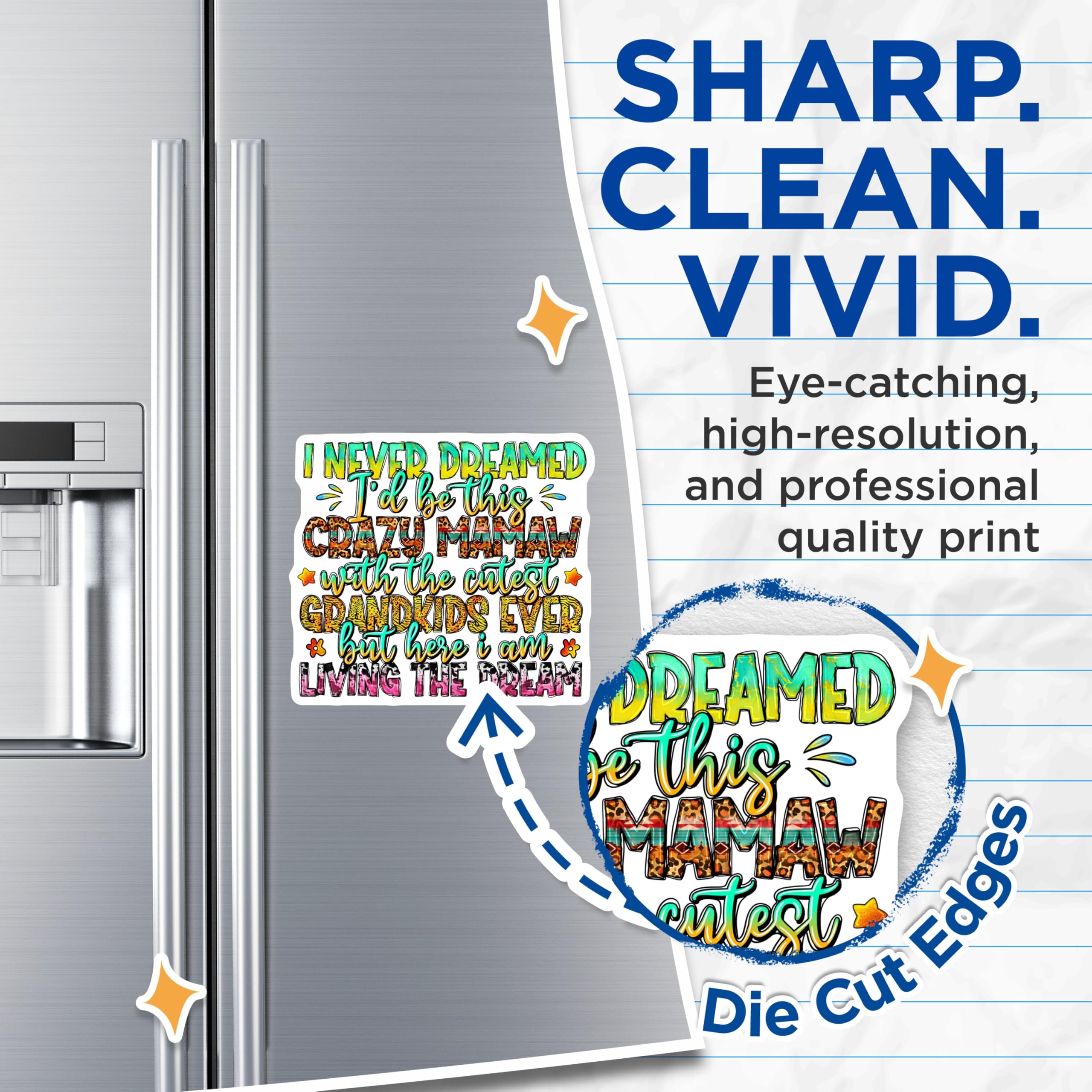 (2 Pack) Crazy Mamaw Grandkids Magnets - Proud Grandma Fridge Decor - Grandparents Day Mothers Day Presents - 5 Inches On Longest Side - Thick Durable Magnet - Made in USA - MAG29525