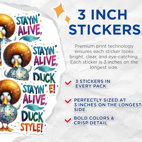 (3 Pack) Disco Duck Decals - Retro Duck - 70s Duck- 3 Inches On Longest Side - Easy Peel & Apply - Made in USA - 3MCS5135