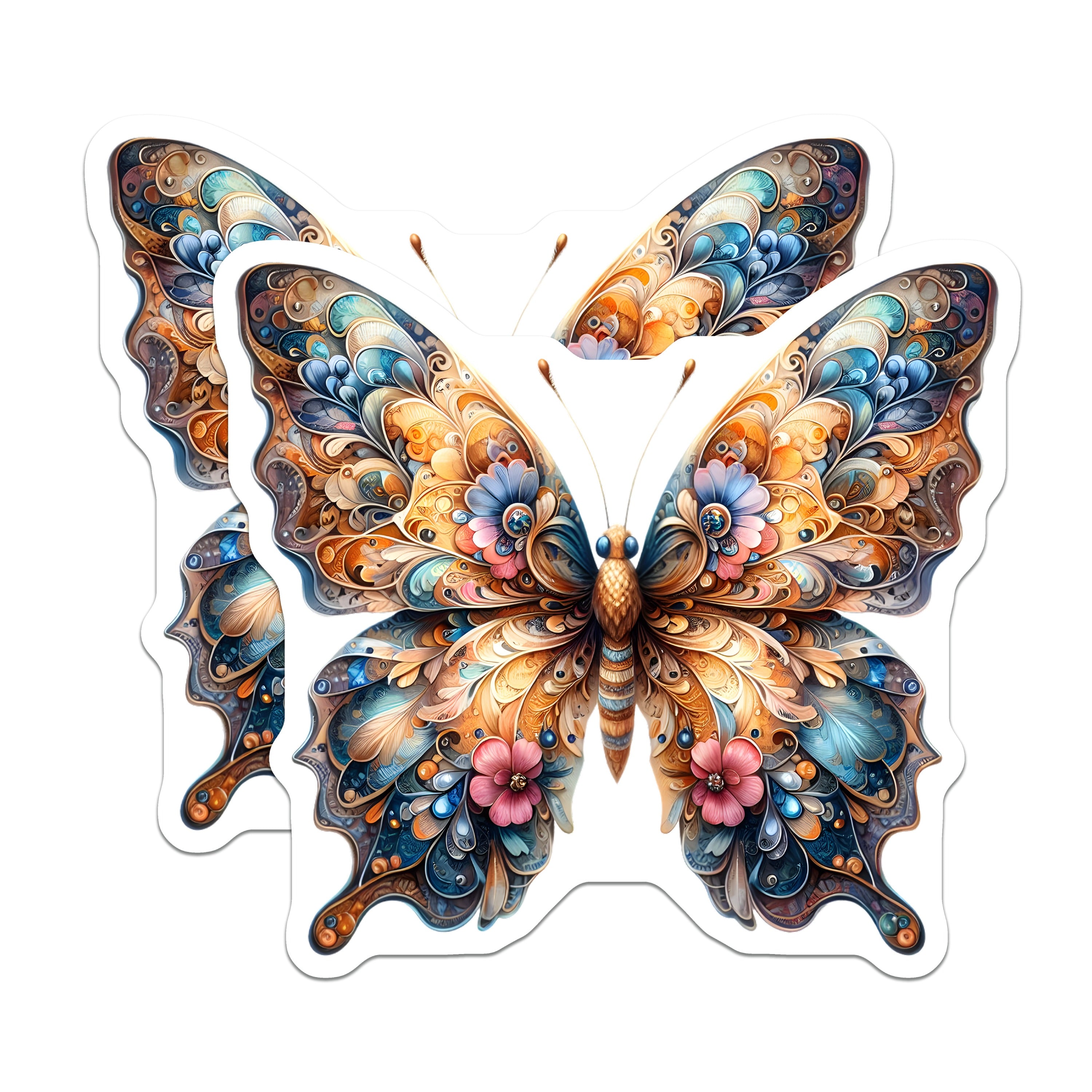 (2 Pack) Ornate Butterfly Magnets - Bohemian Fridge Decor - Whimsical Kitchen Art - Nature Lover Accent - 5 Inches On Longest Side - Thick Durable Magnet - Made in USA - MAG37989