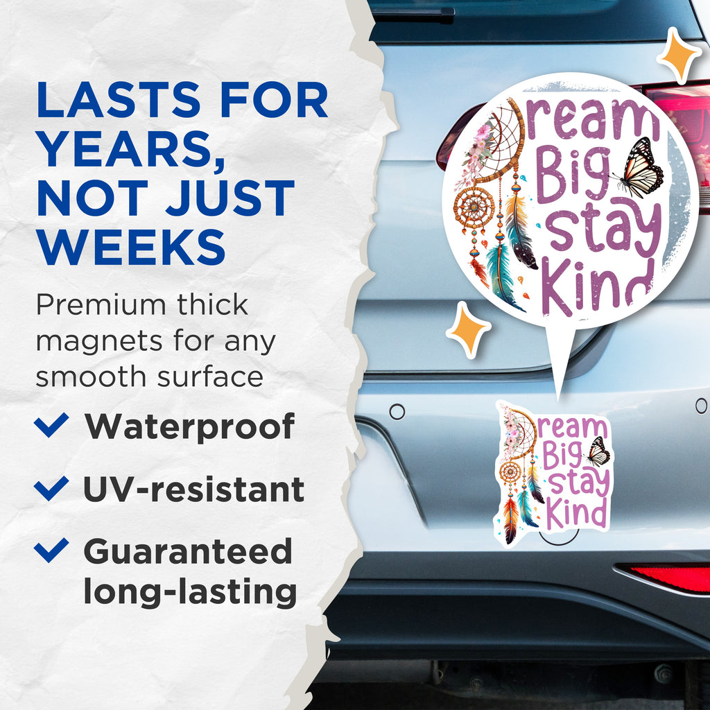 (2 Pack) Dream Big Stay Kind Magnets - Boho Dreamcatcher Decor - Inspirational Quote Butterfly Refrigerator Locker - 5 Inches On Longest Side - Thick Durable Magnet - Made in USA - MAG37524