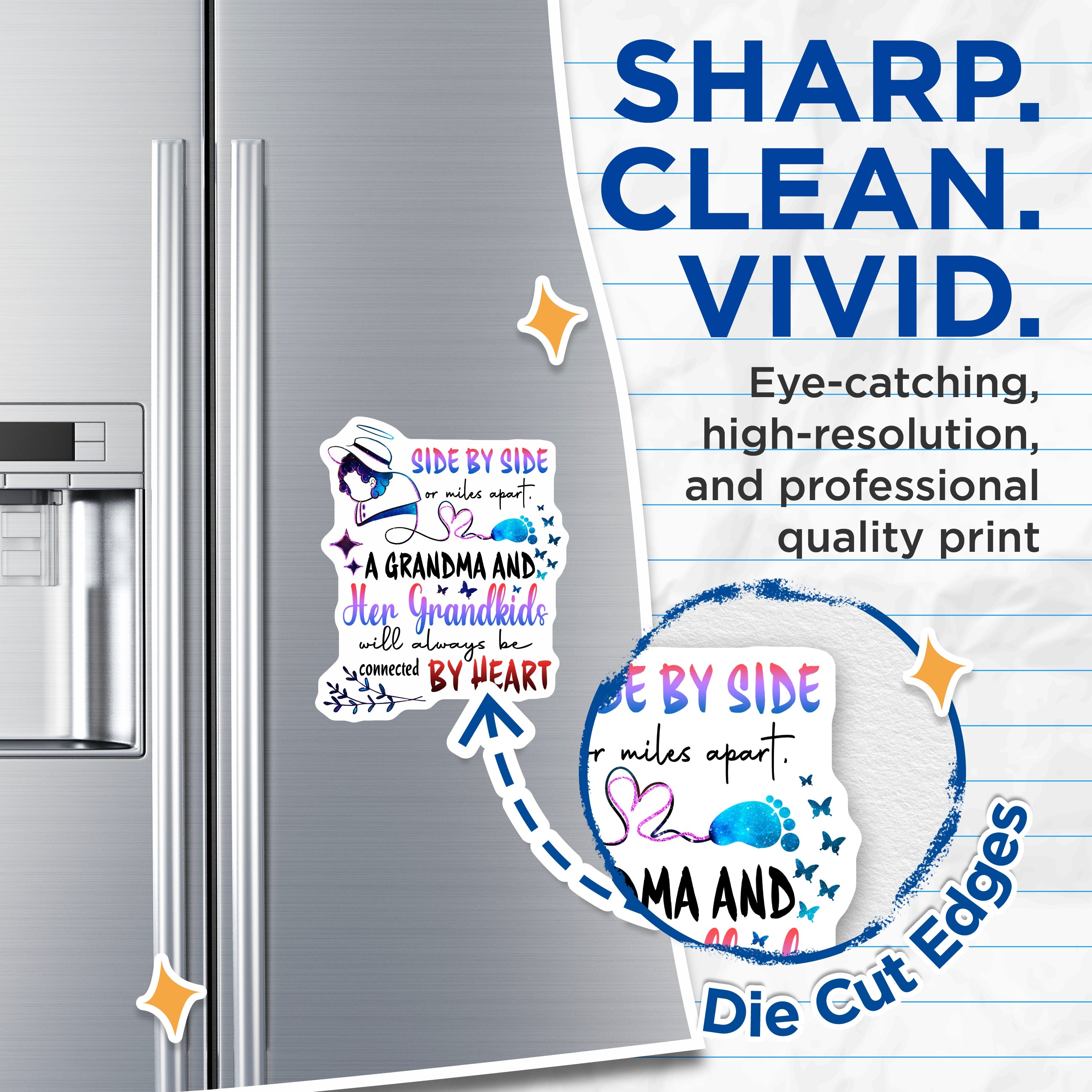 (2 Pack) Grandma Grandkids Magnets - Connected By Heart - Long Distance Grandma Love - Mothers Day for Grandmom - 5 Inches On Longest Side - Thick Durable Magnet - Made in USA - MAG38115