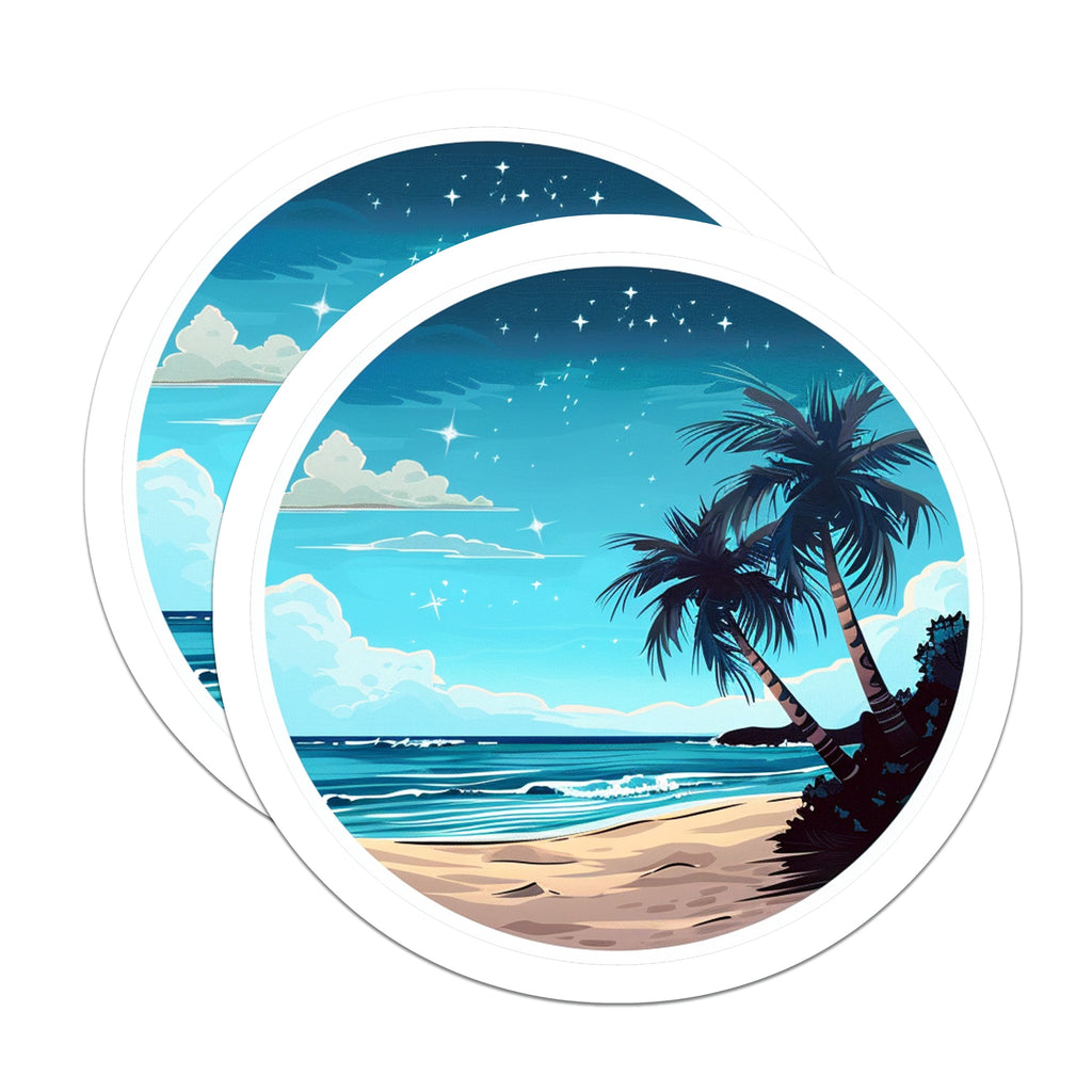 (2 Pack) Tropical Beach Magnets - Palm Tree Ocean Waves - Starry Night Island Vibe Decor - 5 Inches On Longest Side - Thick Durable Magnet - Made in USA - MAG39055
