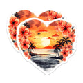 (2 Pack) Tropical Sunset Heart Magnets - Hawaiian Beach Paradise Decor - Palm Tree Ocean Scene - Summer Vacation Vibes Fridge - 5 Inches On Longest Side - Thick Durable Magnet - Made in USA - MAG20998